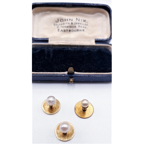 710 - YELLOW METAL (Stamped 15c ) TIE STUDS In CASE