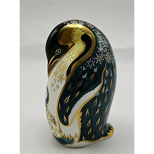 721 - ROYAL CROWN DERBY CHINA PAPERWEIGHT FASHIONED AS A PENGUIN & CHICK (Issued Date 1998) (Launch Price ... 