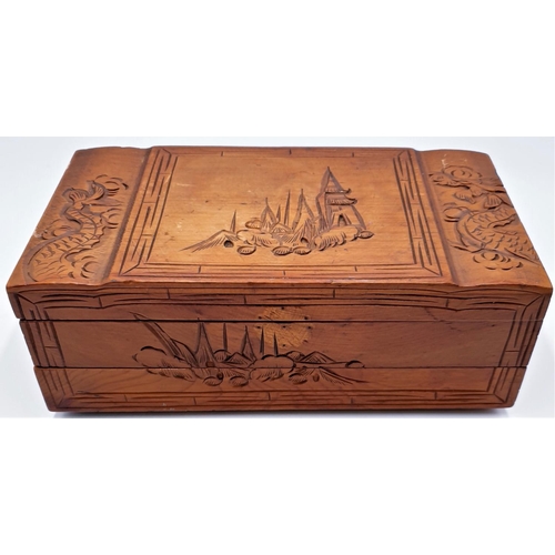 763 - CARVED WOODEN JEWELLERY BOX