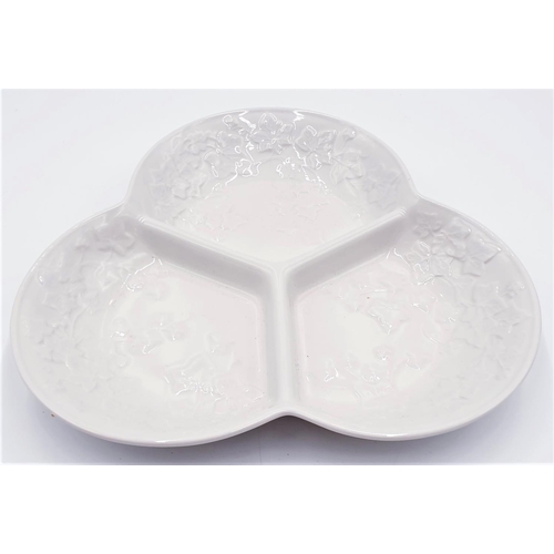 785 - WEDGWOOD CHINA TRIPLE HORS D' OEUVRE TRAY DISH IN CLASSIC GARDEN DESIGN (Original Box)