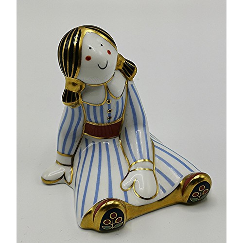 725 - ROYAL CROWN DERBY CHINA PAPERWEIGHT FASHIONED AS A RAGDOLL