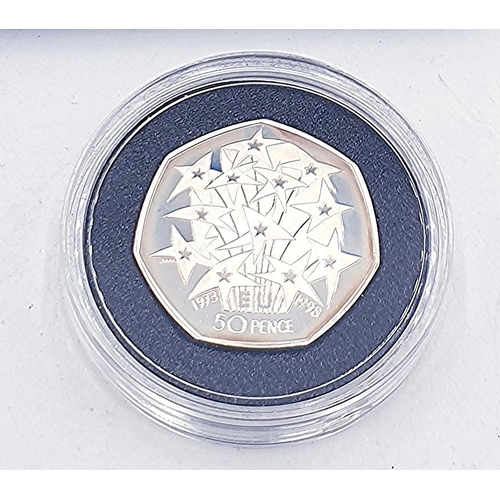 466 - ROYAL MINT SILVER PROOF 1998 PIEDFORT (Double Blank) EEC 25th ANNIVERSARY 50 Pence COIN (Boxed And C... 