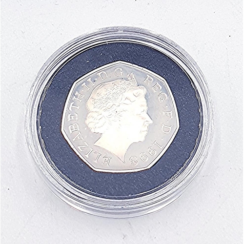 466 - ROYAL MINT SILVER PROOF 1998 PIEDFORT (Double Blank) EEC 25th ANNIVERSARY 50 Pence COIN (Boxed And C... 