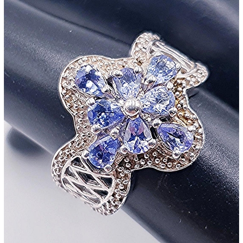 666 - STERLING SILVER (925) /TANZANITE STONE SET DESIGNER LADIES RING By The Geniune Gem Company (Size O ,... 