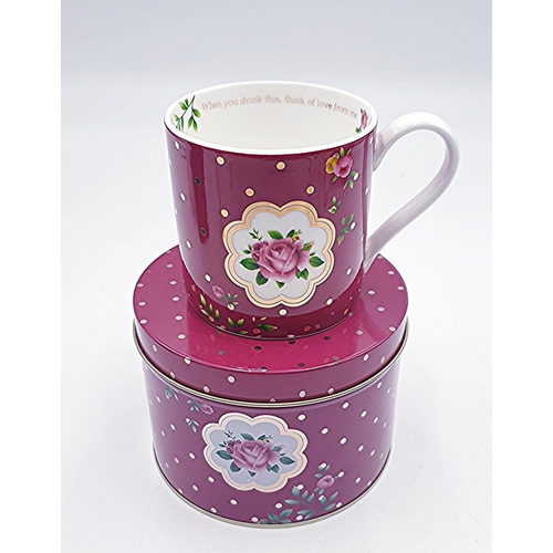 137 - ROYAL ALBERT CHINA MUG IN THE NEW COUNTRY ROSES DESIGN (With Tin)