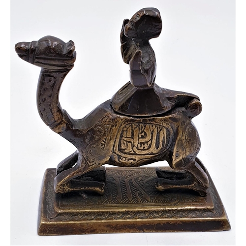 153 - BRASS 8cm x 9.5cm CAMEL & RIDER /INKWELL