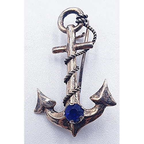 6 - YELLOW METAL VICTORIAN ANCHOR CONTINENTAL STONE SET BROOCH (Stamped 875)  (Boxed)