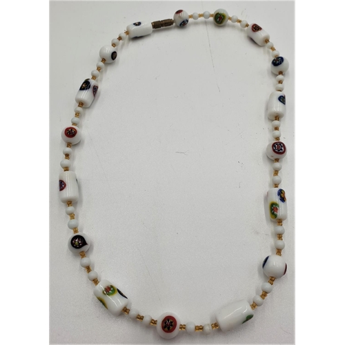 782 - MILLIFIORI MILK GLASS BEAD NECKLACE