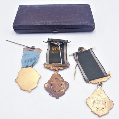 10 - MASONIC ENAMEL BUFFALO MEDALS (3) GRAND LODGE 1926/42 (Named) Plus STEWARD 1951 (Boxed) (Old)