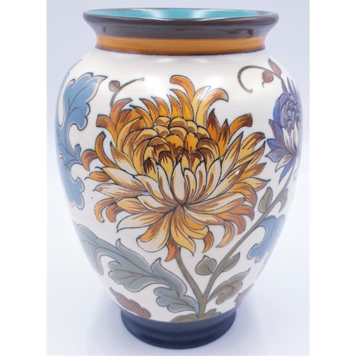 143 - ROYAL GOUDA (Made In Holland) STONEWARE 26.5 cm (Hand Painted) VASE (Shape No 3451 Design Chrysanthe... 