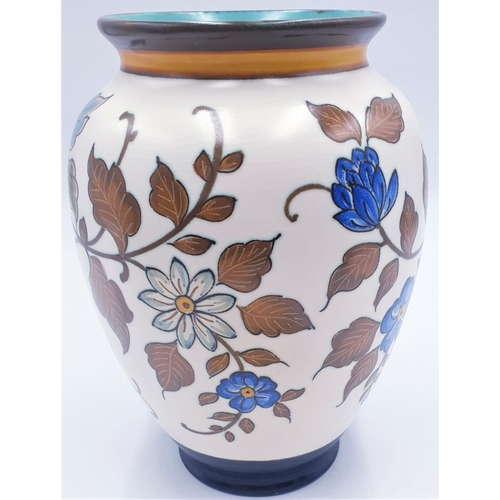 143 - ROYAL GOUDA (Made In Holland) STONEWARE 26.5 cm (Hand Painted) VASE (Shape No 3451 Design Chrysanthe... 