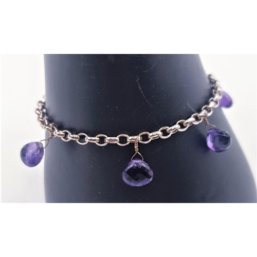 32 - SILVER (925) / AMETHYST STONE SET BRACELET (Total Weight 5.80 Grams)