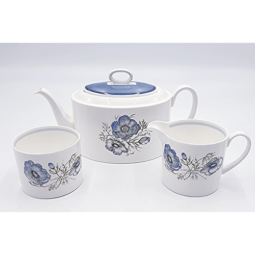 51 - WEDGWOOD CHINA TEAPOT,CREAM & SUGAR IN THE GLEN MIST DESIGN