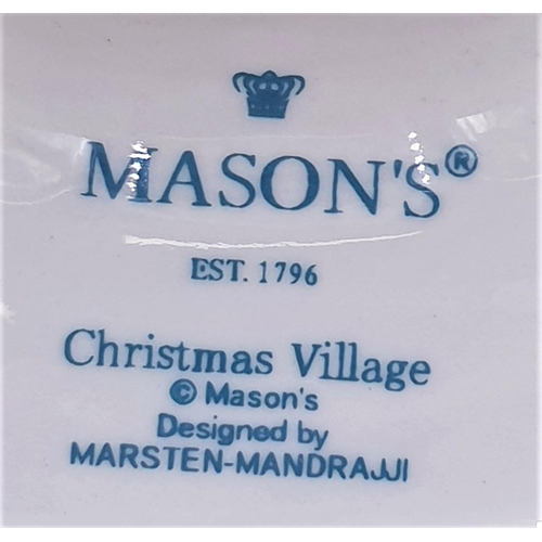 687 - MASON'S IRONSTONE 16.5 cm CANDLESTICKS (2) IN THE CHRISTMAS VILLAGE DESIGN