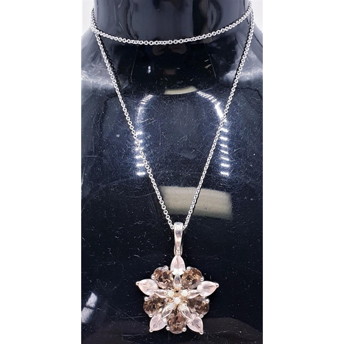 803 - SILVER (925) STAR SHAPED STONE SET 40cm  NECKLACE (Boxed)