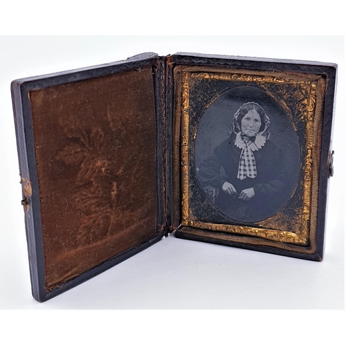 10 - DAGUERREOTYPE // AMBROTYPE PHOTOGRAPH OF A LADY (In Leather Case) 6 x 7 cm