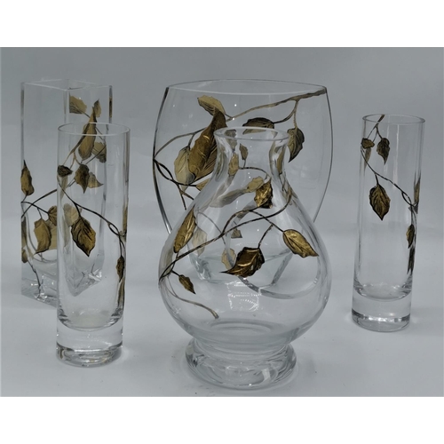 151 - GLASS VASES (5) (The Tallest Being 21cm) ALL WITH GOLD LEAF DECORATION