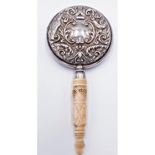 2 - SOLID SILVER MIRROR With CARVED HANDLE (Fully Hallmarked For Birmingham) (With Pouch)