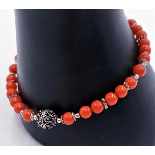 219 - SILVER (925) 19cm CORAL BRACELET