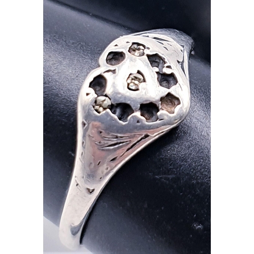 223 - SILVER (Stamped Silver) HEART SHAPED RING (Size M-N,   Total Weight 2.23 Gram) (Some Stones Missing)