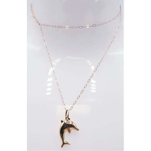 226 - 9ct GOLD (375) DOLPHIN PENDANT On A 40cm 9ct GOLD NECK CHAIN (Total Weight  0.87 Grams)