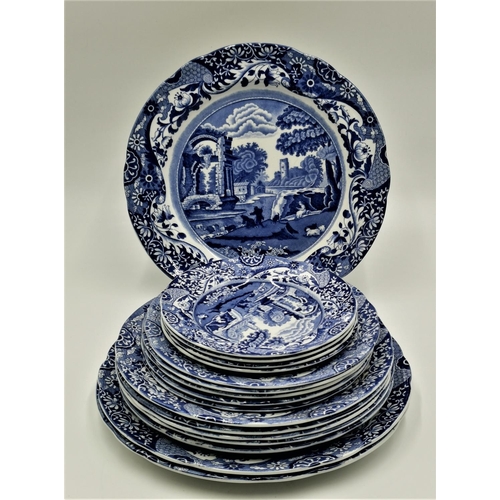 232 - COPELAND SPODE CHINA BLUE/WHITE DINNER To SIDE PLATES (17) IN THE ITALIAN DESIGN (Early)