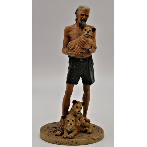 236 - CERAMIC 30cm MASTER FIGURINE OF GEORGE ADAMSON (Born Free) HOLDING THE LION CUB 