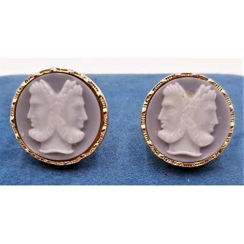 4 - CAMEO (Hand Carved) CUFFLINKS DEPICTING TWO HEADED MEN  (Original Box)