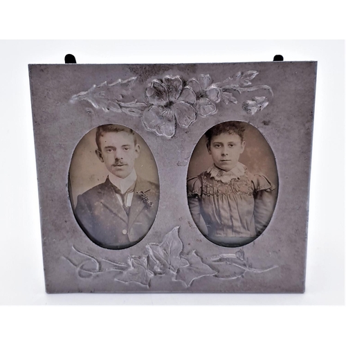 5 - VICTORIAN Miniature 8.5cm x 7.5cm DOUBLE PHOTO FRAME (With Original Photographs)