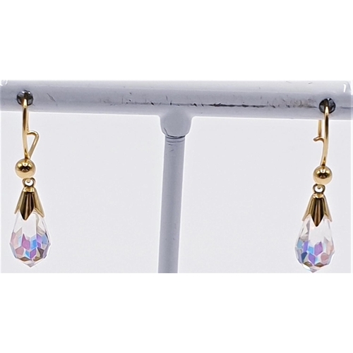 51 - 9ct GOLD (375) CRYSTAL DROP EARRINGS (1.5 cm Drop) (Total Weight 1.33 Grams) (Boxed)