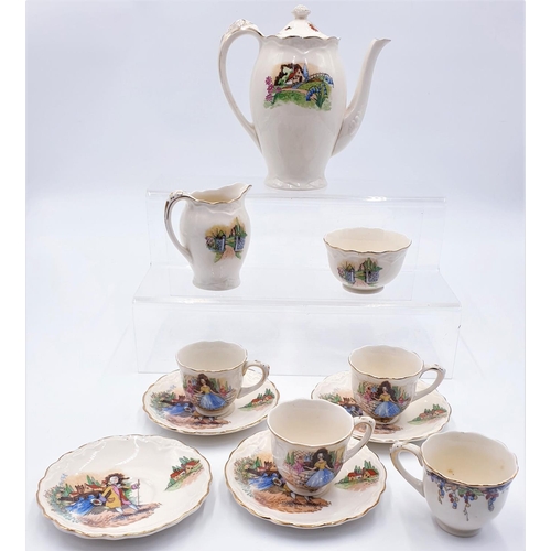 54 - CROWN DUCAL CHINA COFFEE SET Inc COFFEE POT, SUGAR, CREAM, 4 CUPS & SAUCERS c1920s - 1930s