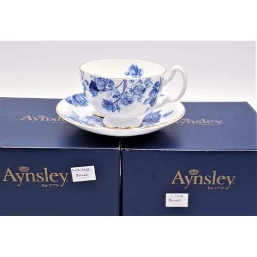 741 - AYNSLEY CHINA CUPS & SAUCERS (2) IN THE ELIZABETHAN BLUE ROSE DESIGN (Both Boxed)