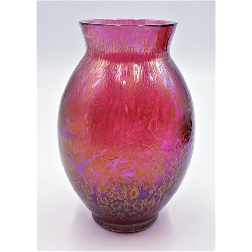 94 - GLASS IRRIDESCENT CRANBERRY GLASS 17cm VASE (Possibly Okra or Heron Glass)