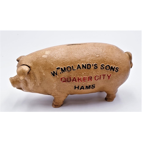 97 - CAST IRON QUAKER CITY HAMS PIGGYBANK / W M MOLAND & Sons