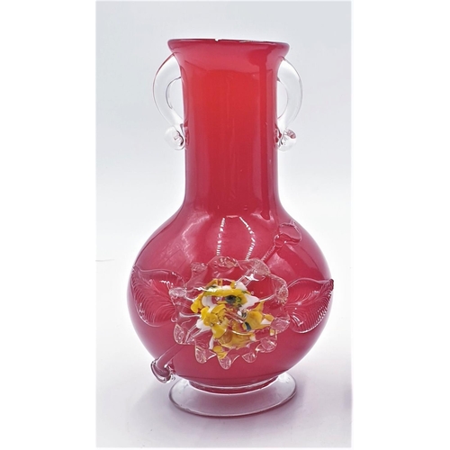 154 - CHINESE PLUM BLOSSOM GLASS 19.5cm RED VASES (2)