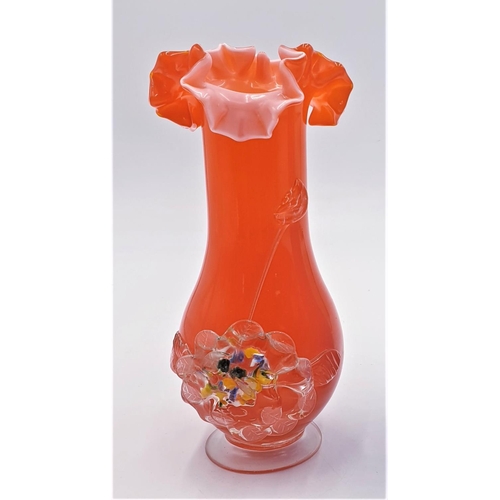 155 - CHINESE PLUM BLOSSOM GLASS  19.5cm VASES (2)