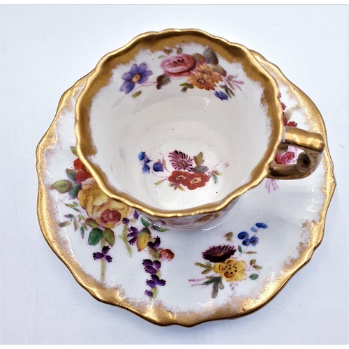 661 - HAMMERSLEY CHINA CUPS & SAUCERS (2) IN THE DRESDEN SPRAY DESIGN Plus GILT FRUIT BOWL (All Hand Paint... 