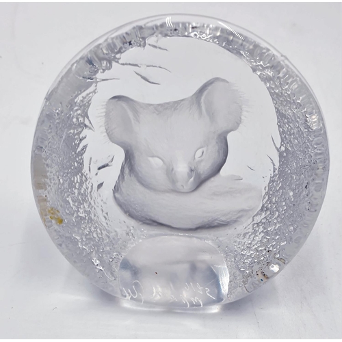 699 - CRYSTAL GLASS KOALA BEAR PAPERWEIGHT Signed