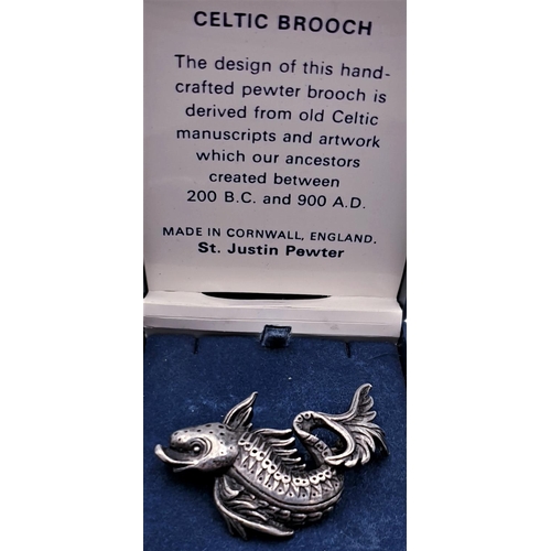 708 - PEWTER BROOCH FASHIONED AS A FISH  (Boxed)