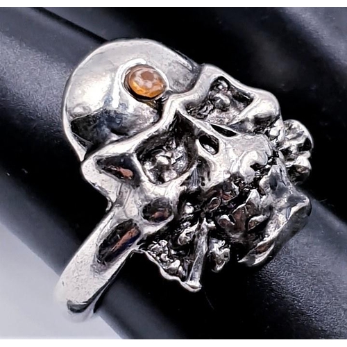 709 - WHITE METAL SKULL RING (Size P ,Total Weight 8.55 Grams)   (Boxed)