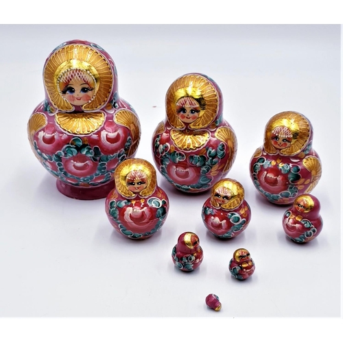 722 - RUSSIAN (Hand Painted) (9 Piece) MATRYOSHKA NESTING DOLL SET 
(Matryoshka dolls; also known as babus... 