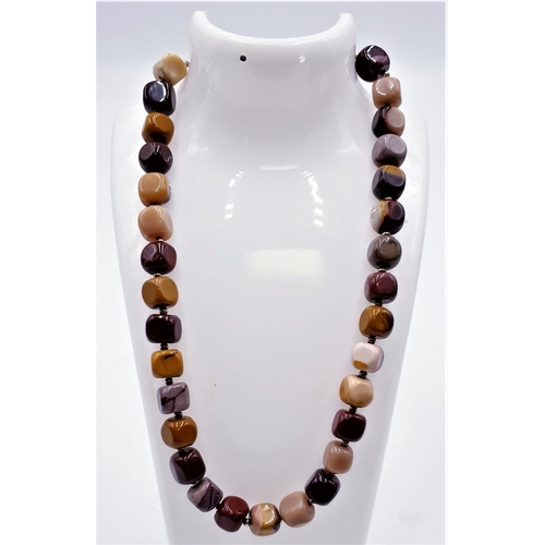 740 - SILVER (925) FITTINGS With POLISHED STONES NECKLACE (Boxed)