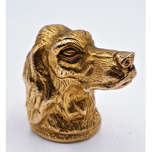 83 - METAL GOLD WALKING STICK POMMEL FASHIONED AS A DOG'S HEAD