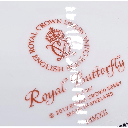 8 - ROYAL CROWN DERBY CHINA 21.5cm Dia FRILL RIMMED SOUP BOWLS (7) IN THE ROYAL BUTTERFLY DESIGN