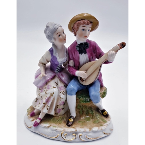 181 - MARKS & ROSENFIELD PORCELAIN 14cm CHARACTER FIGURINE OF A BOY And GIRL With UKELELE c1950s