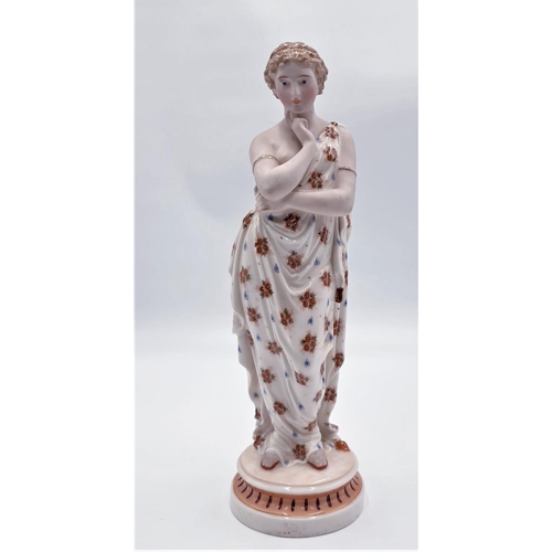 249 - VICTORIAN PARIAN/BISQUE 36 cm CHARACTER FIGURINE OF A LADY IN A CLASSICAL ROBE c1860/70