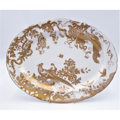 380 - ROYAL CROWN DERBY CHINA 41cm x 31cm OVAL MEAT PLATTER  IN THE AVES GOLD DESIGN