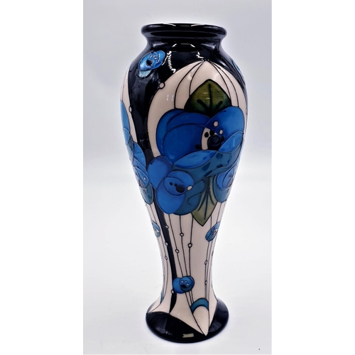 385 - MOORCROFT 27.5cm BALLOON VASE IN THE BLUE POPPY DESIGN (Chip On The Base)