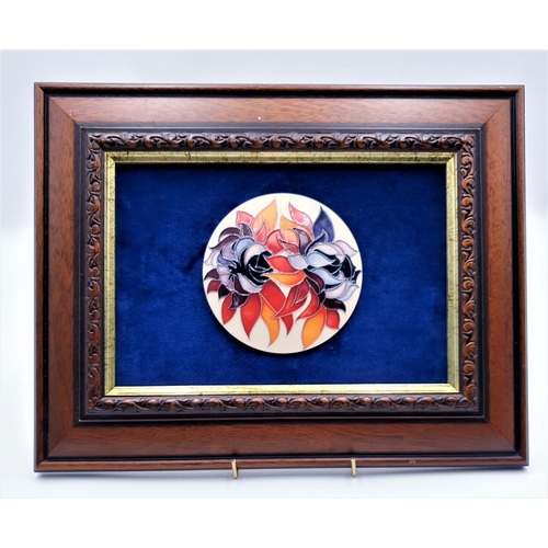 387 - MOORCROFT 12cm Dia PLAQUE MOUNTED IN A 37cm x 29cm FRAME