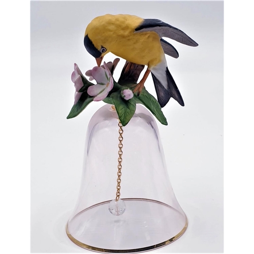 54 - GLASS BELL With PORCELAIN BIRD HANDLE (Boxed)